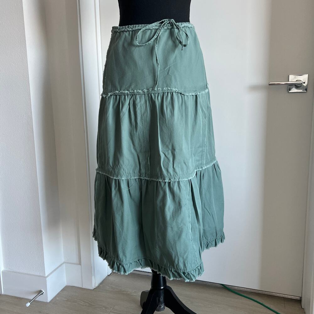Sitwell Midi Skirt Womens 4 Green Boho Raw Hem